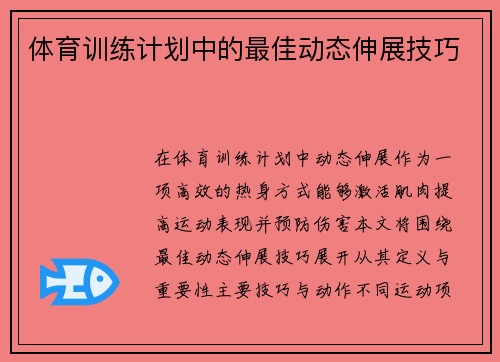 体育训练计划中的最佳动态伸展技巧